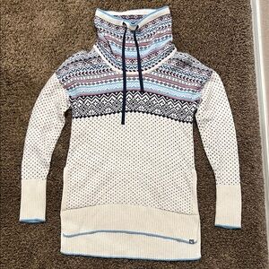 Eddie Bauer Women's Cowl Neck Sweater - Cream, Blue, and Red